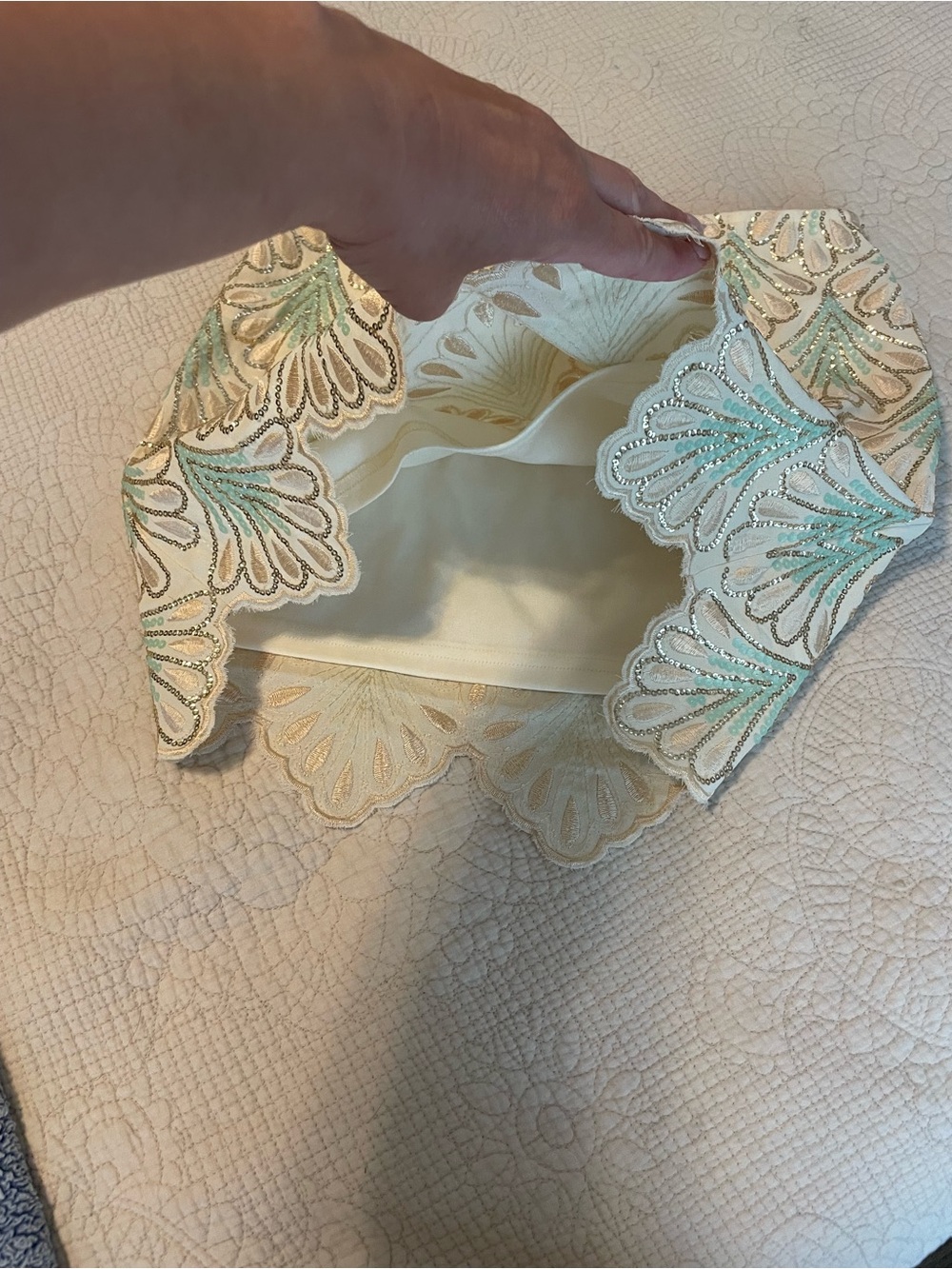 Esley Embroidered Scallop Mini Skirt in Aqua and Cream - Picture 2 of 3